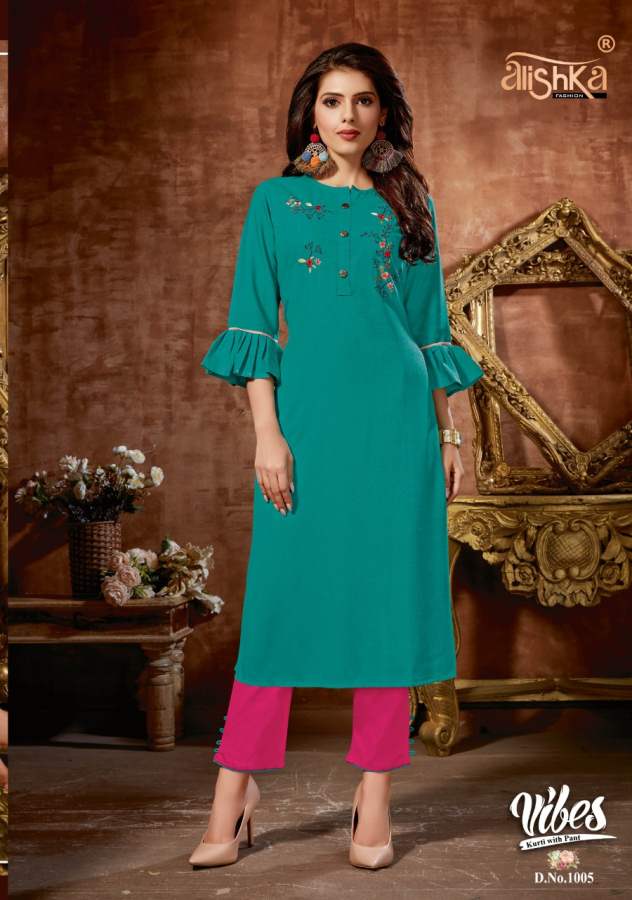 Alishka Vibes Fancy Ethnic Wear Rayon Kurti With Pant Collection